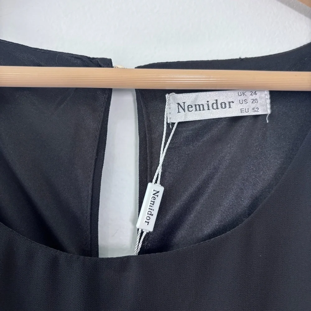 Amazon Black Flutter Sleeve Chiffon A-Line Knee Length Dress Plus Size 20 New - Picture 6 of 10